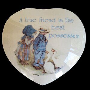 Vintage Holly Hobbie Trinket Box Blue Girl Heart Shaped Stoneware Japan 1978